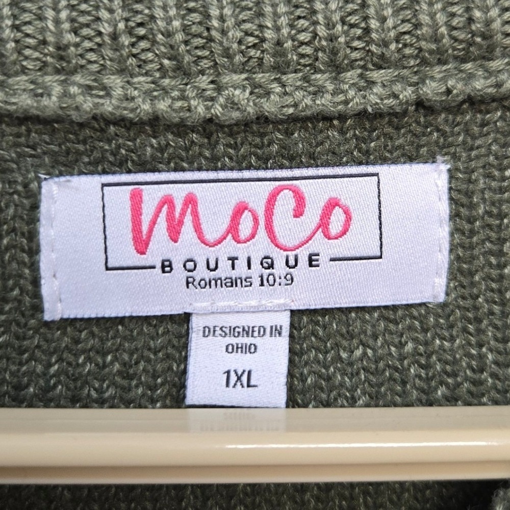 Olive Green Oversized Sweater Womens Plus Size 1XL Cotton Rolled Seams Lagenlook - Picture 7 of 9